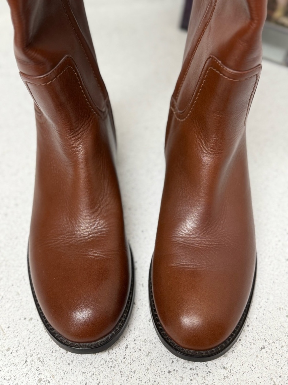Tory Burch Chestnut Brown Leather Knee Boots with Gold Logo - Picture 8 of 9